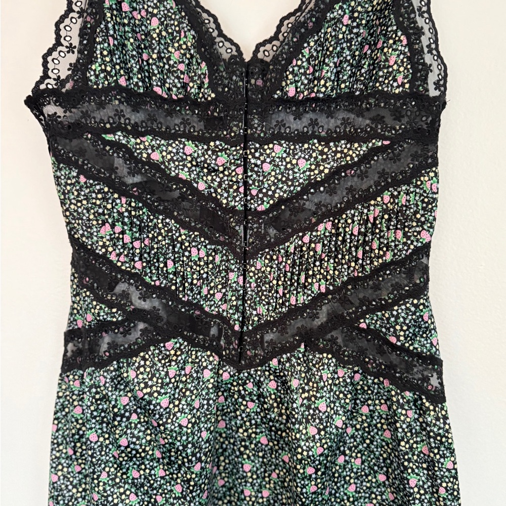 For Love And Lemons Black Floral Lace Adjustable Tie Straps Mini Dress, Sz.S